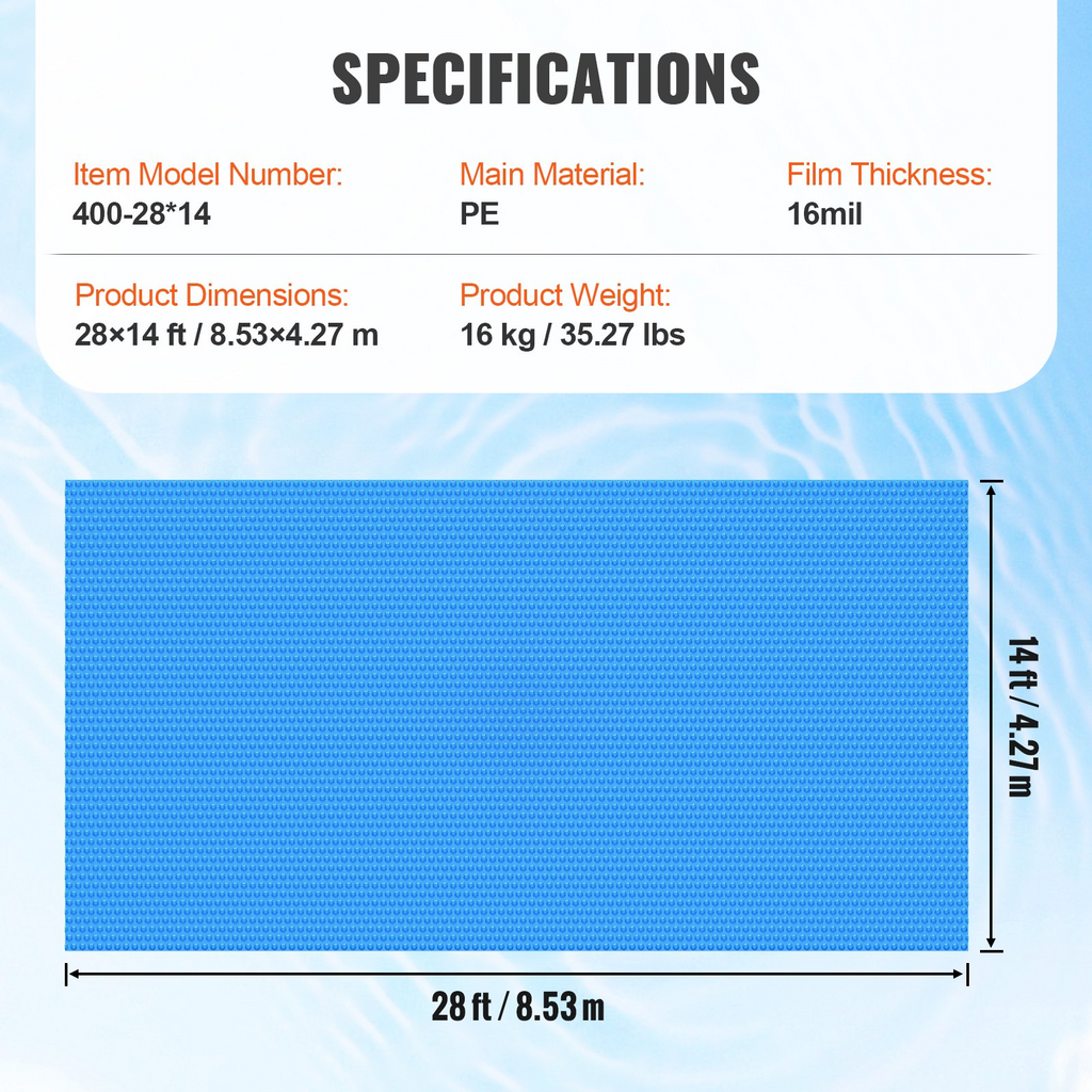 VEVOR - Cubierta solar para piscina rectangular de 8,5 x 4,3 m