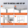 Mesa de trabajo de acero inoxidable VEVOR de 30 x 48 x 38 pulgadas con 4 ruedas 3 niveles de altura ajustables