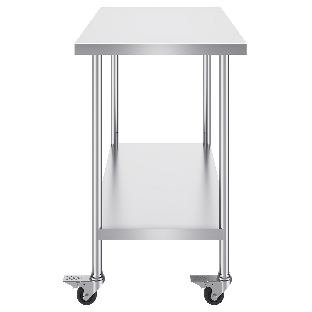Mesa de trabajo de acero inoxidable VEVOR de 30 x 48 x 38 pulgadas con 4 ruedas 3 niveles de altura ajustables