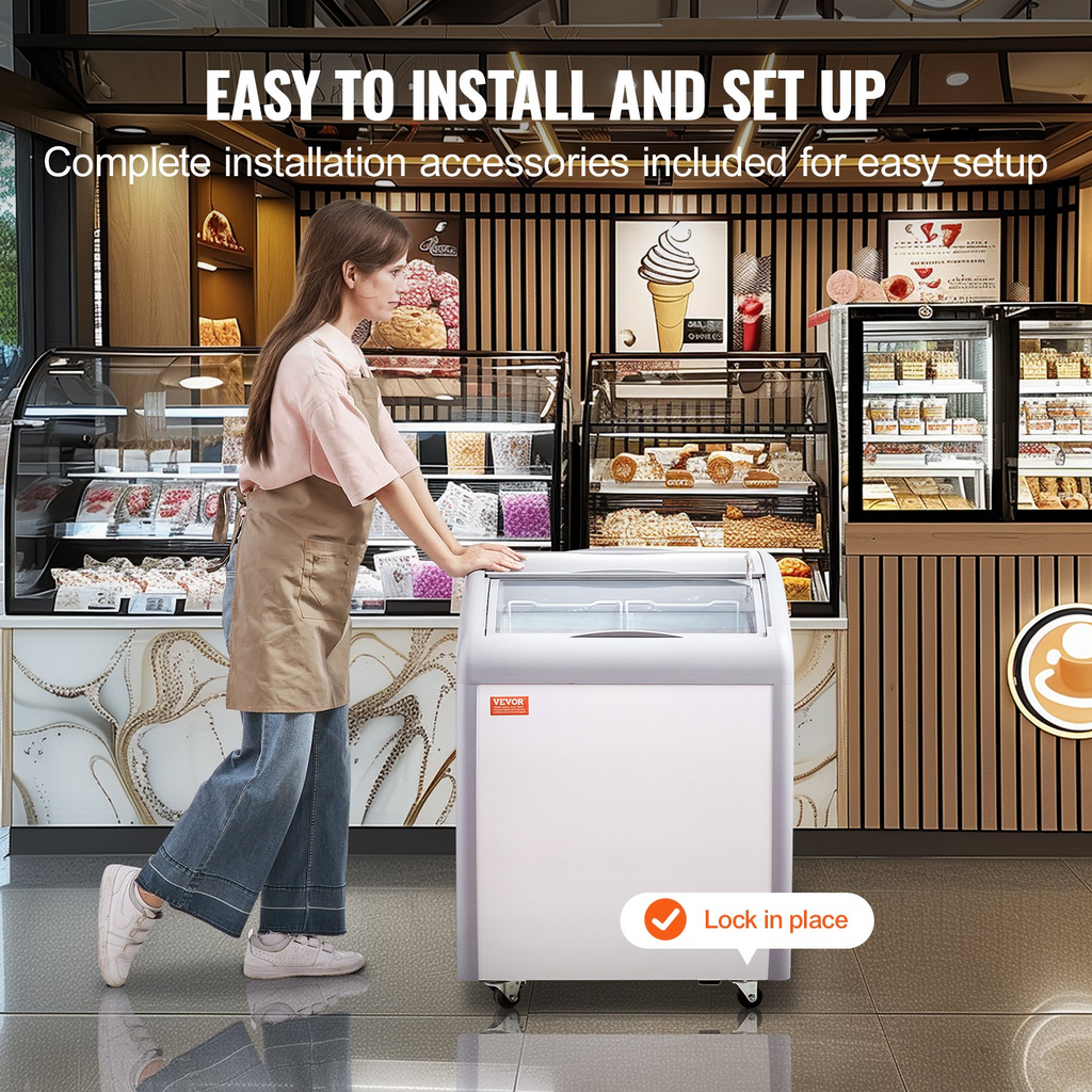 Vitrina comercial para helados VEVOR de 5,4 pies cúbicos con 2 cestas de alambre 2 puertas corredizas de vidrio