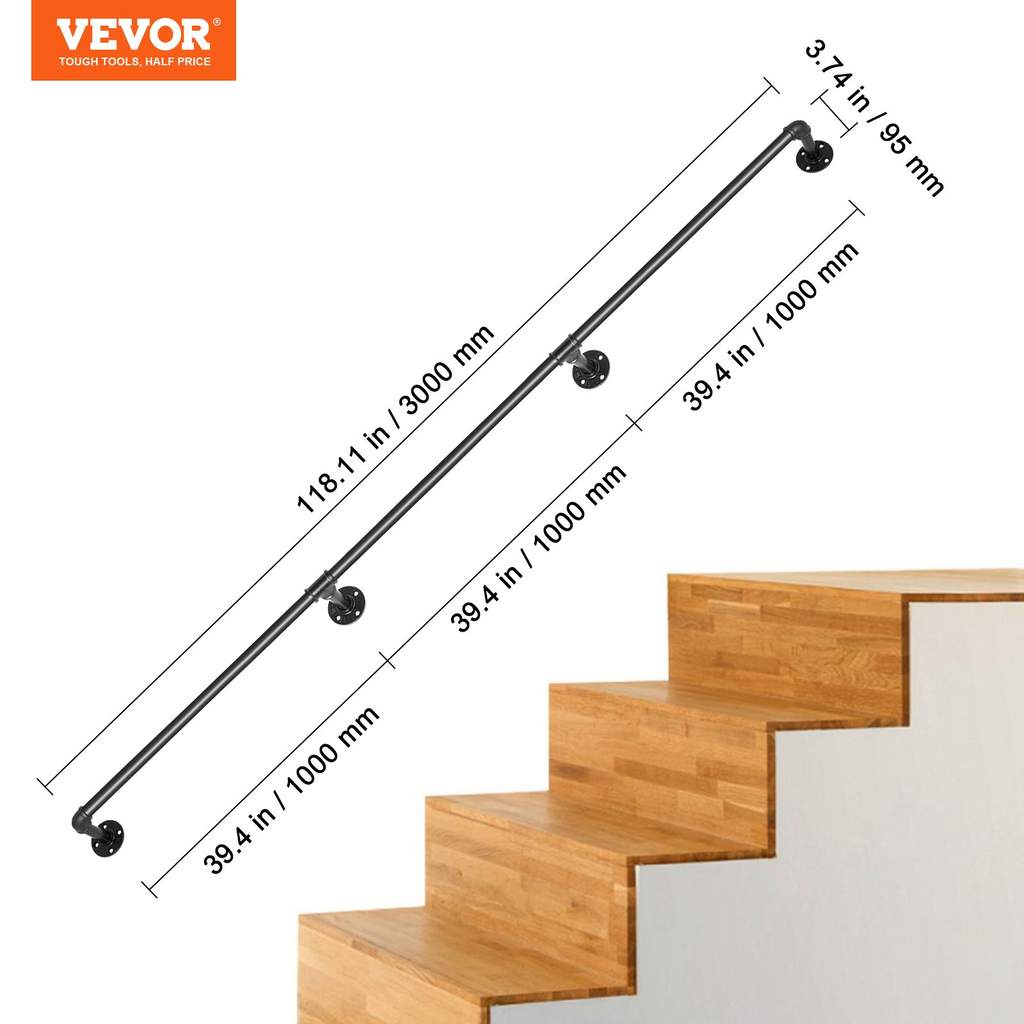 Pasamanos de escalera de tubo VEVOR de 10 pies con capacidad de carga de 440 libras