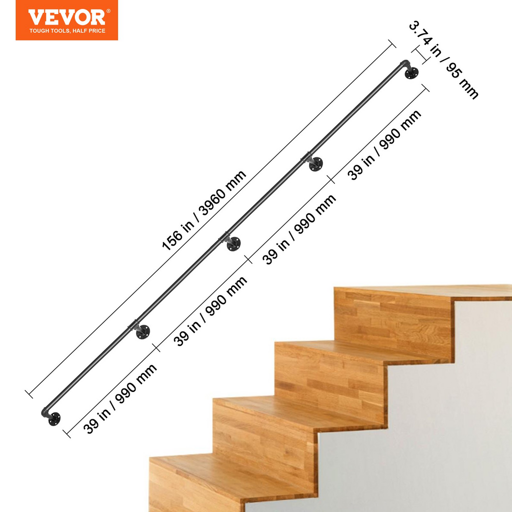 Pasamanos de escalera de tubo VEVOR de 13 pies con capacidad de carga de 440 libras