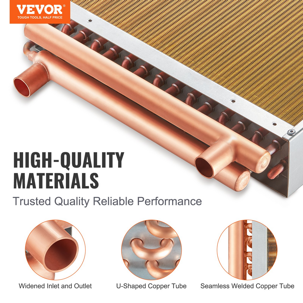 Intercambiador de calor VEVOR de agua a aire 16" x 16" con 3 filas de puertos de cobre de 3/8" 193 aletas de aluminio