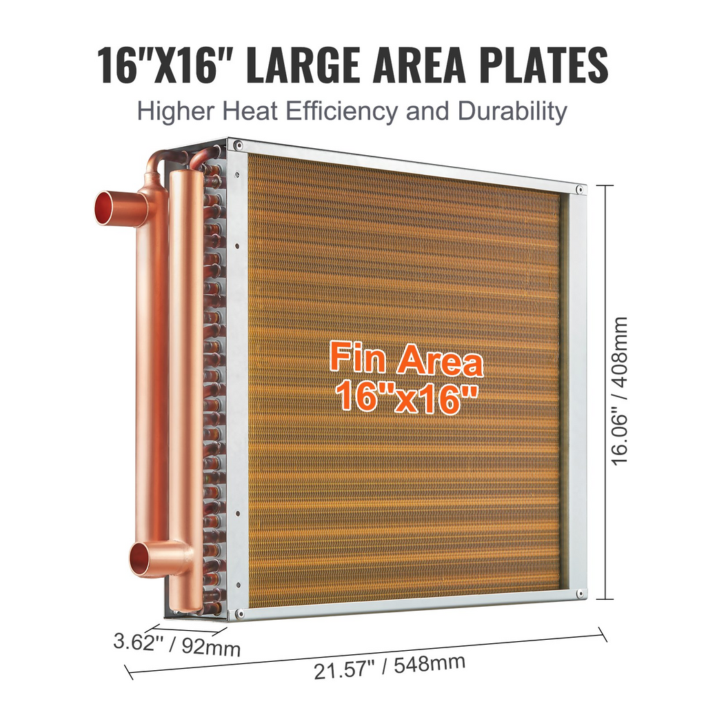 Intercambiador de calor VEVOR de agua a aire 16" x 16" con 3 filas de puertos de cobre de 3/8" 193 aletas de aluminio
