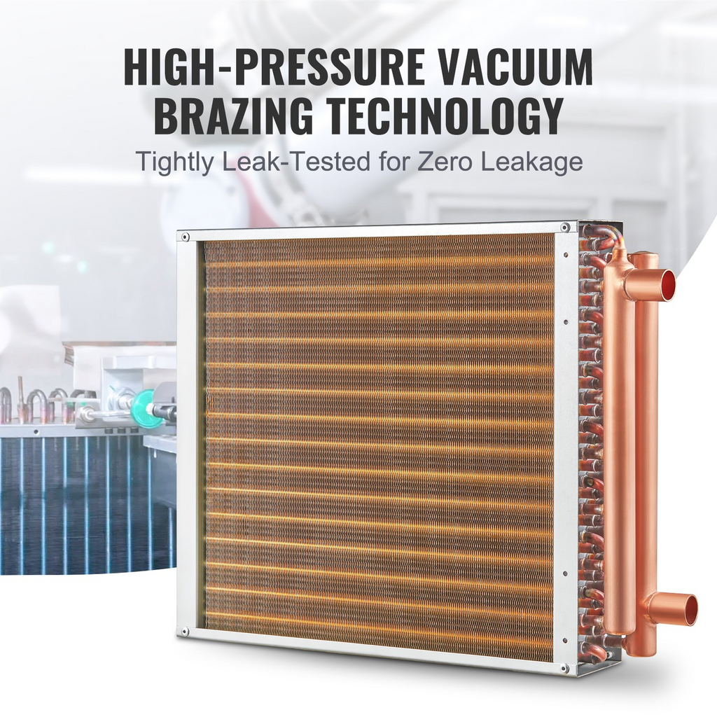 Intercambiador de calor VEVOR de agua a aire 16" x 16" con 3 filas de puertos de cobre de 3/8" 193 aletas de aluminio