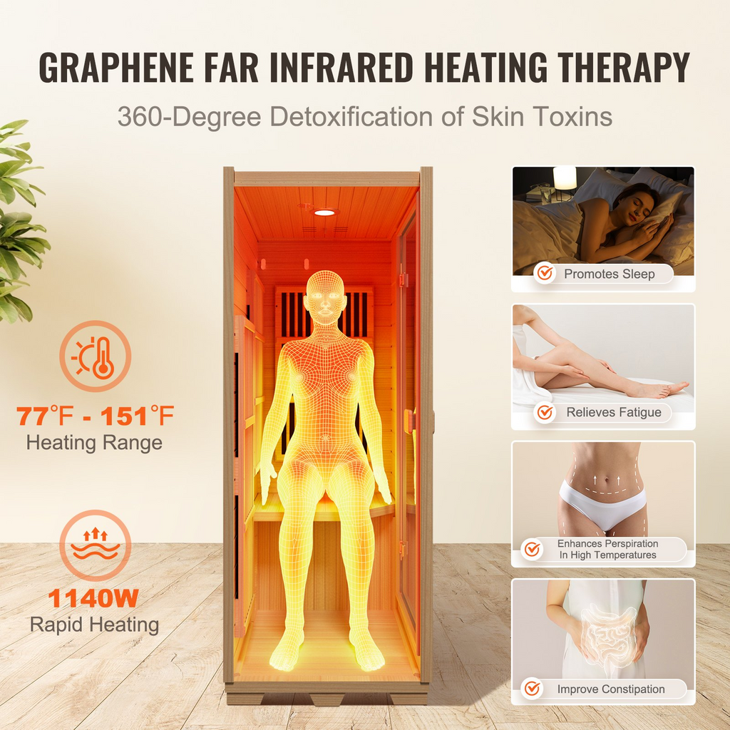 Sauna de madera de infrarrojos para una sola persona 1140 W