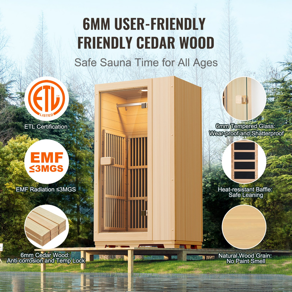 Sauna de madera de infrarrojos para una sola persona 1140 W