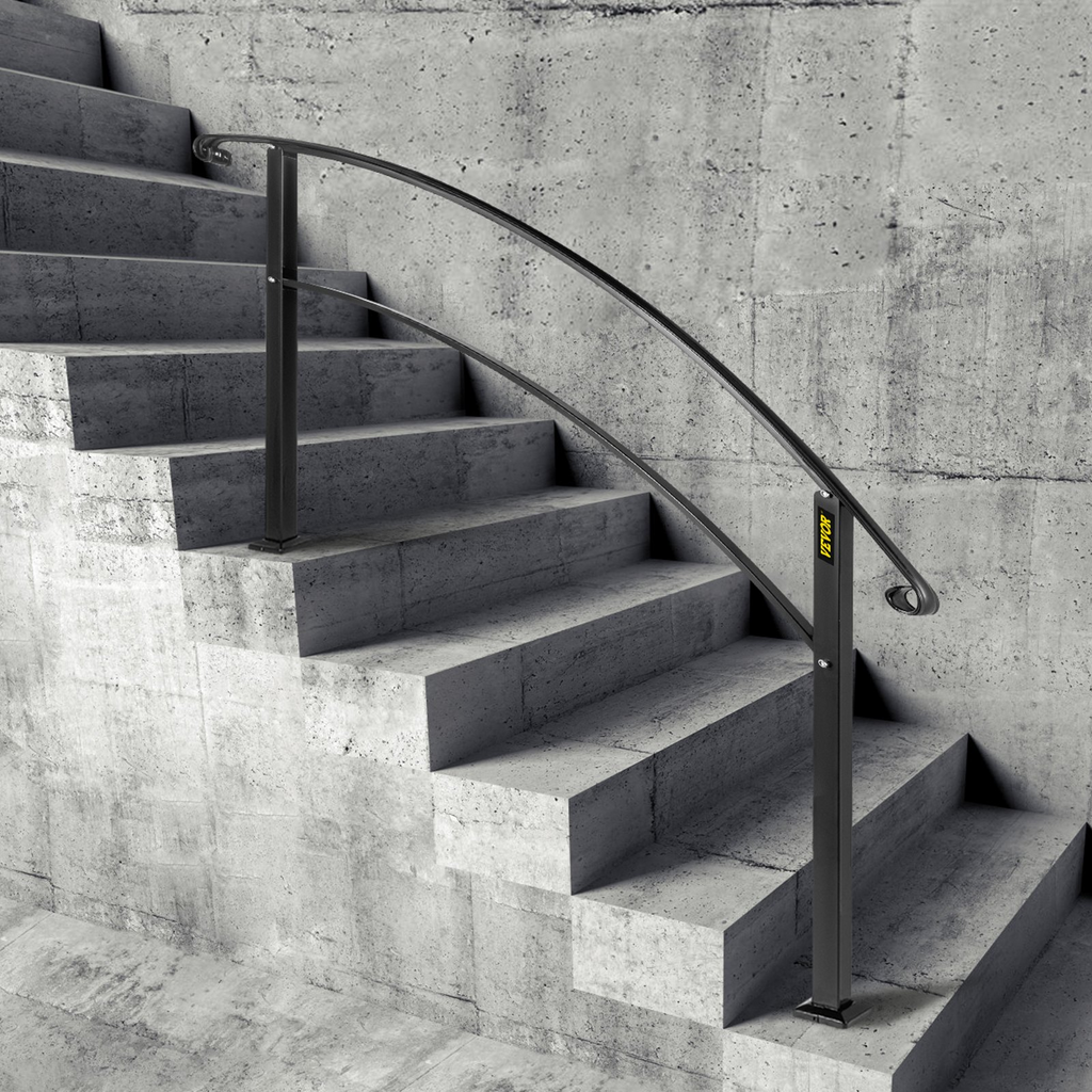 VEVOR Handrails for Outdoor Steps, Fit 1 or 5 Steps Outdoor Stair Railing, Black Wrought Iron Handrail, Flexible Front Porch Hand Rail, Transitional Handrails for Concrete Steps or Wooden Stairs