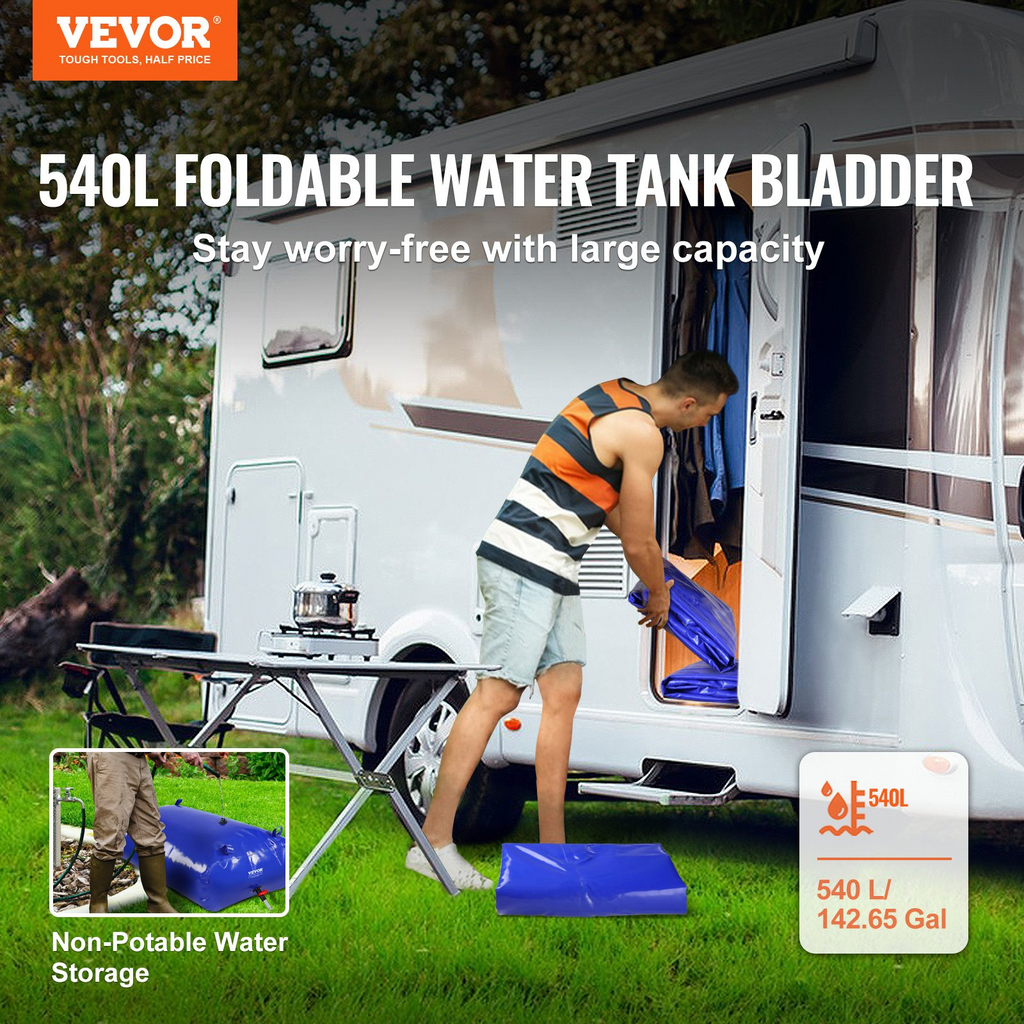 VEVOR - Tanque de agua plegable de 540 l/142,65 galones de PVC azul 1000D