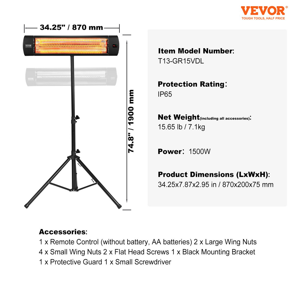 Calentador infrarrojo VEVOR de 1500 W