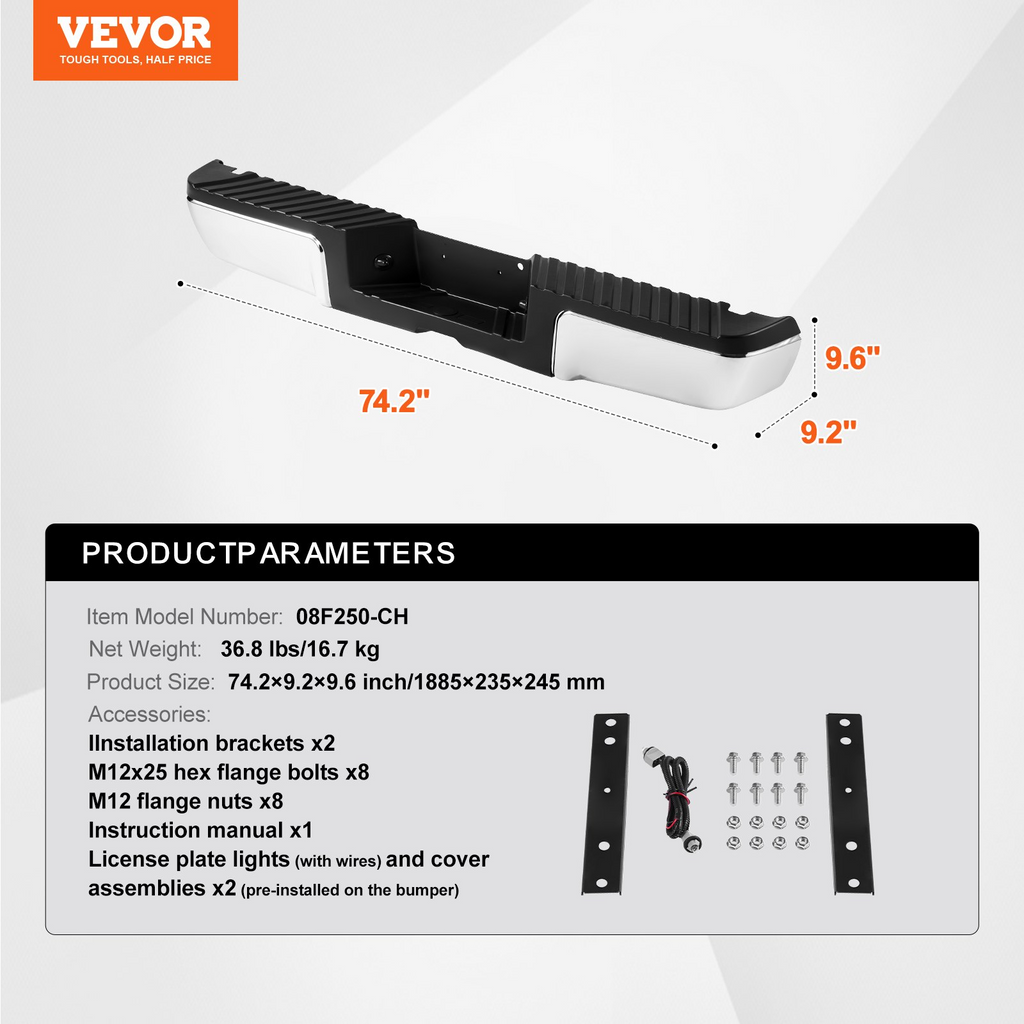 Parachoques trasero de acero VEVOR para Ford F250/Ford F350 Super Duty 2008-2016