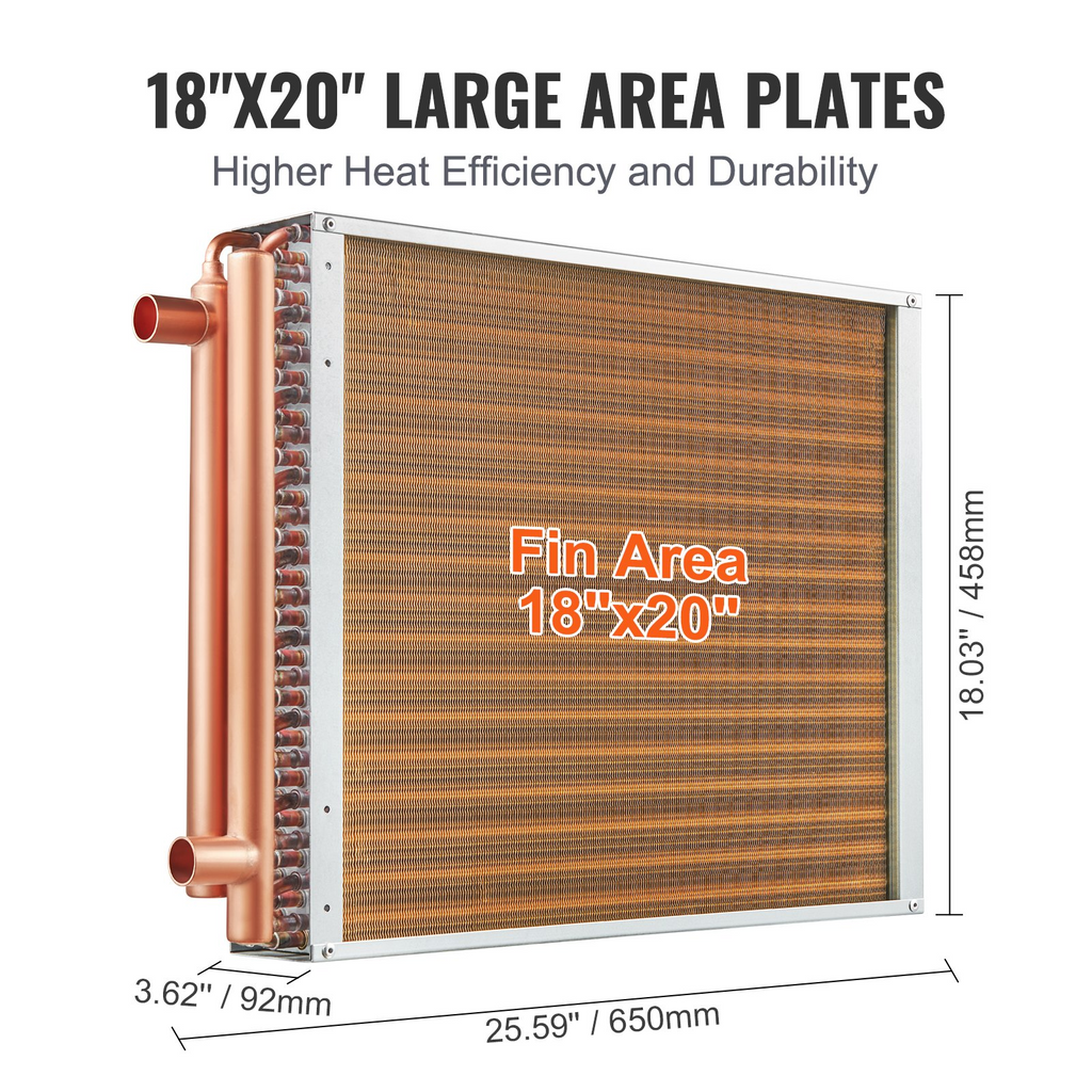Intercambiador de calor VEVOR de agua a aire 18" x 20" con 3 filas de puertos de cobre de 3/8"