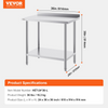 VEVOR Mesa de trabajo de acero inoxidable de 24 x 36 x 36 pulgadas