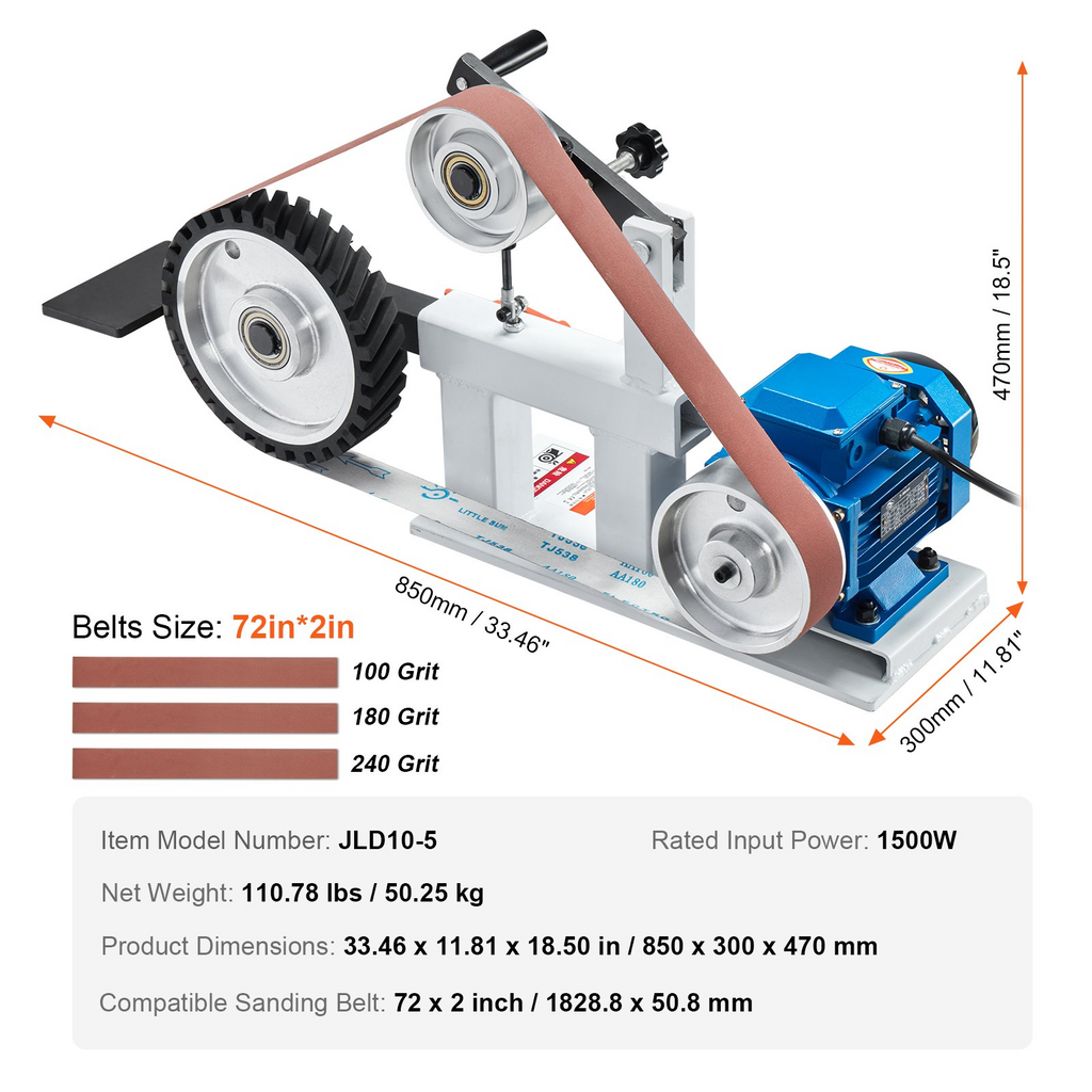 Lijadora de banda VEVOR 72 x 2 pulgadas con VFD 1500 W y 2 HP