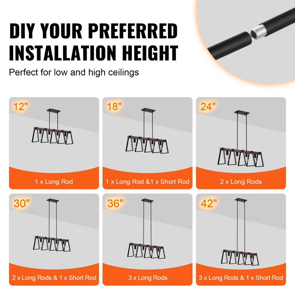 Lámpara colgante de 4 luces para cocina VEVOR 60 W ajustable E26