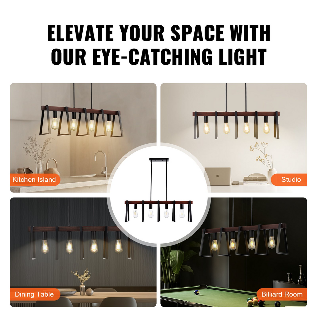 Lámpara colgante de 4 luces para cocina VEVOR 60 W ajustable E26