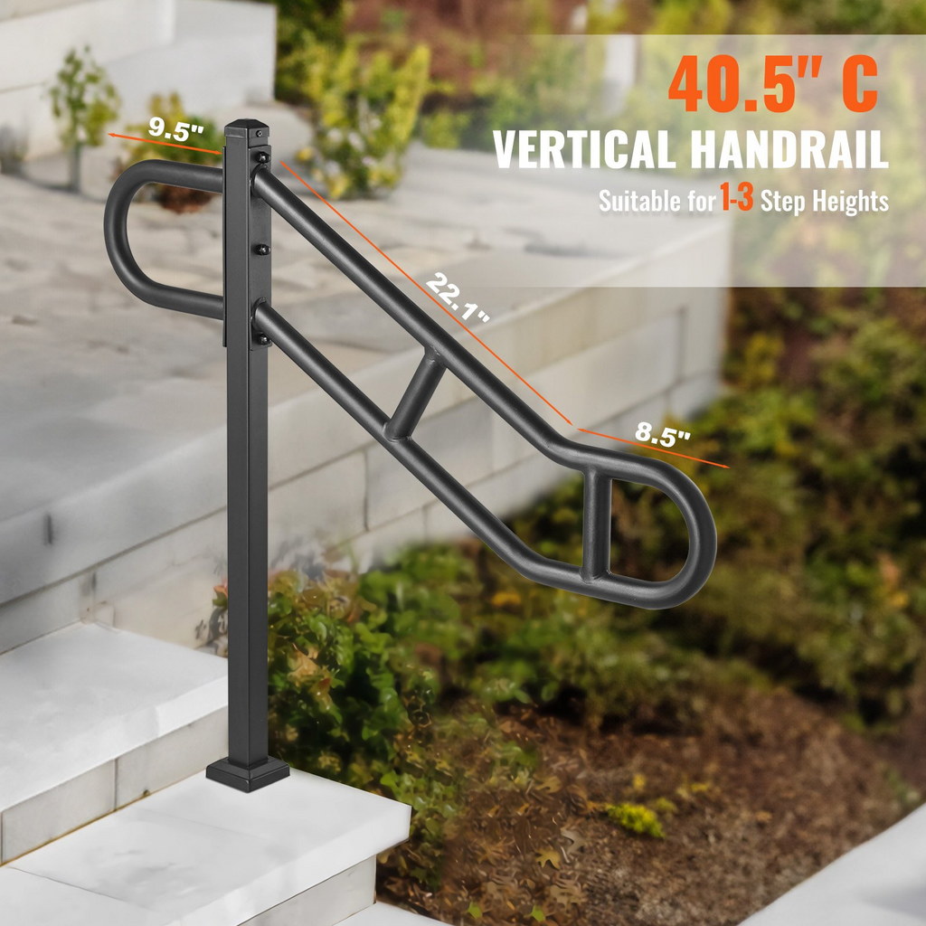Pasamanos de poste único VEVOR para exteriores, pasamanos de escalera de 1 a 3 escalones de 40,5" para montaje en suelo