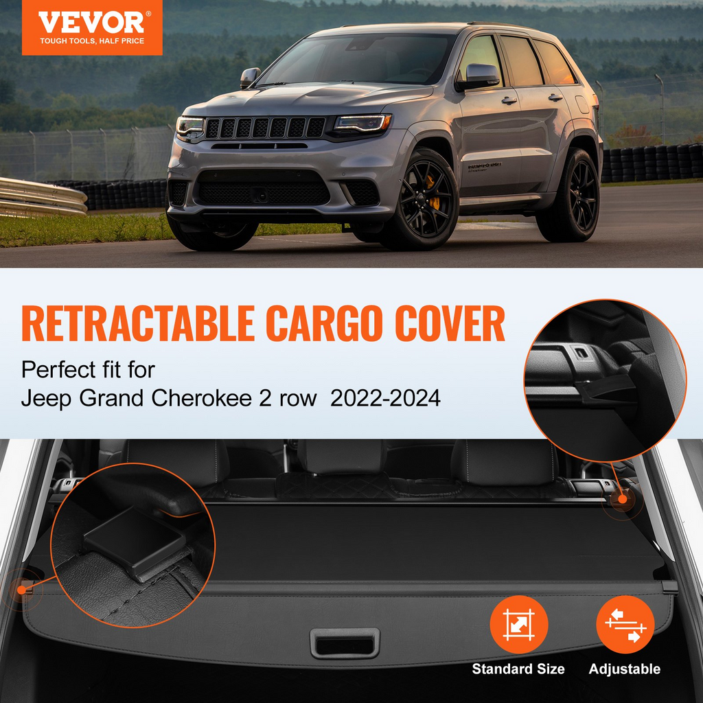 Cubierta de carga retráctil VEVOR para Jeep Grand Cherokee de 2 filas 2022-2024