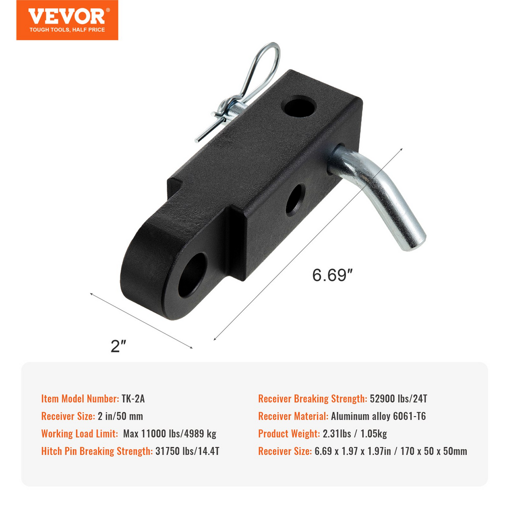 Receptor de enganche de remolque de 2" VEVOR de alta resistencia para recuperación de remolque de camiones y Jeep