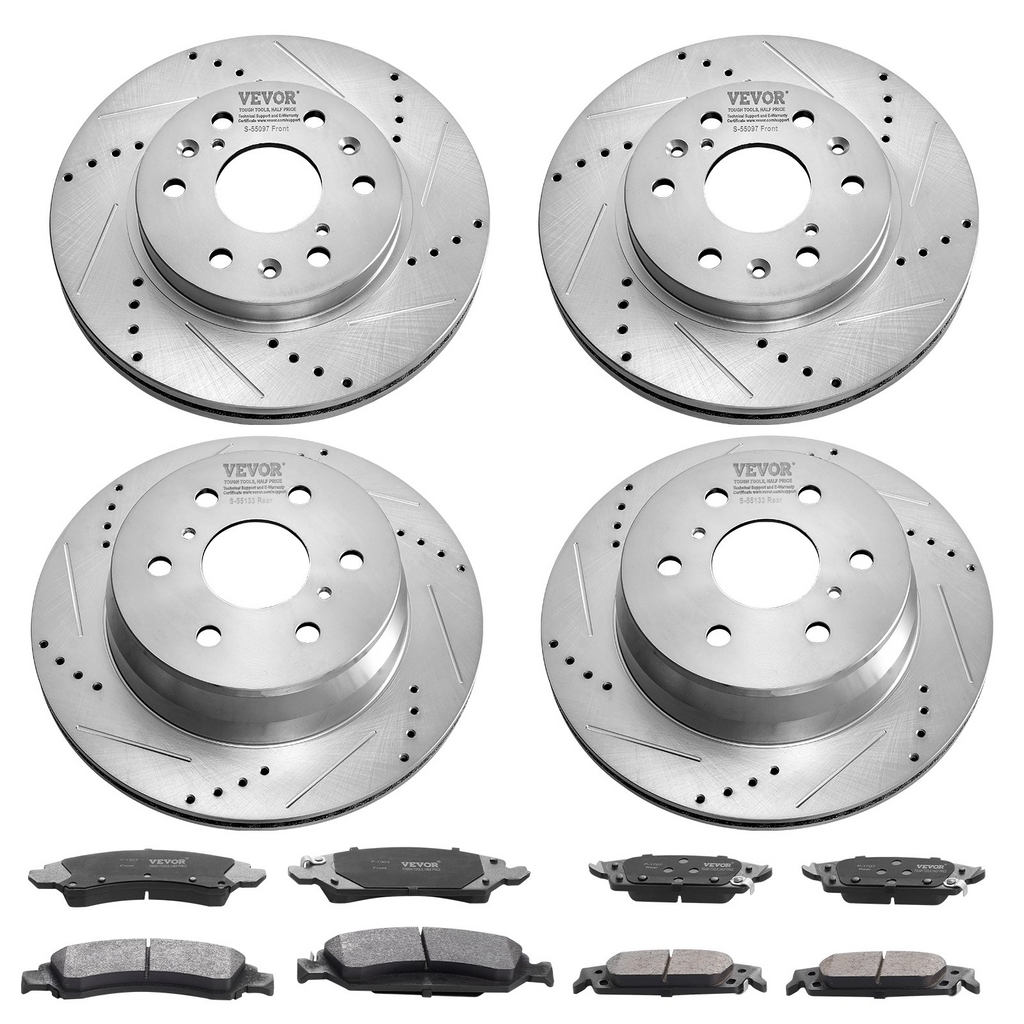 Kit de pastillas de freno delanteras y traseras ranuradas y perforadas VEVOR para Chevy Silverado GMC