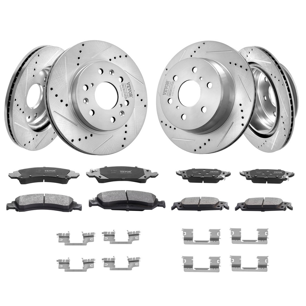 Kit de pastillas de freno delanteras y traseras ranuradas y perforadas VEVOR para Chevy Silverado GMC