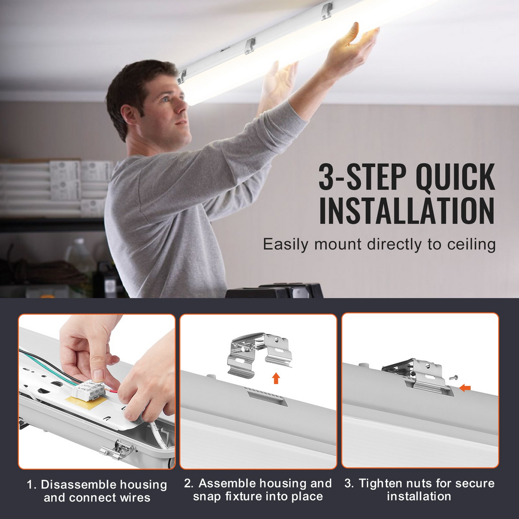 VEVOR 4 piezas de luz LED hermética de 4 pies 60 W/50 W/40 W seleccionable 5400/6400/7400 lm