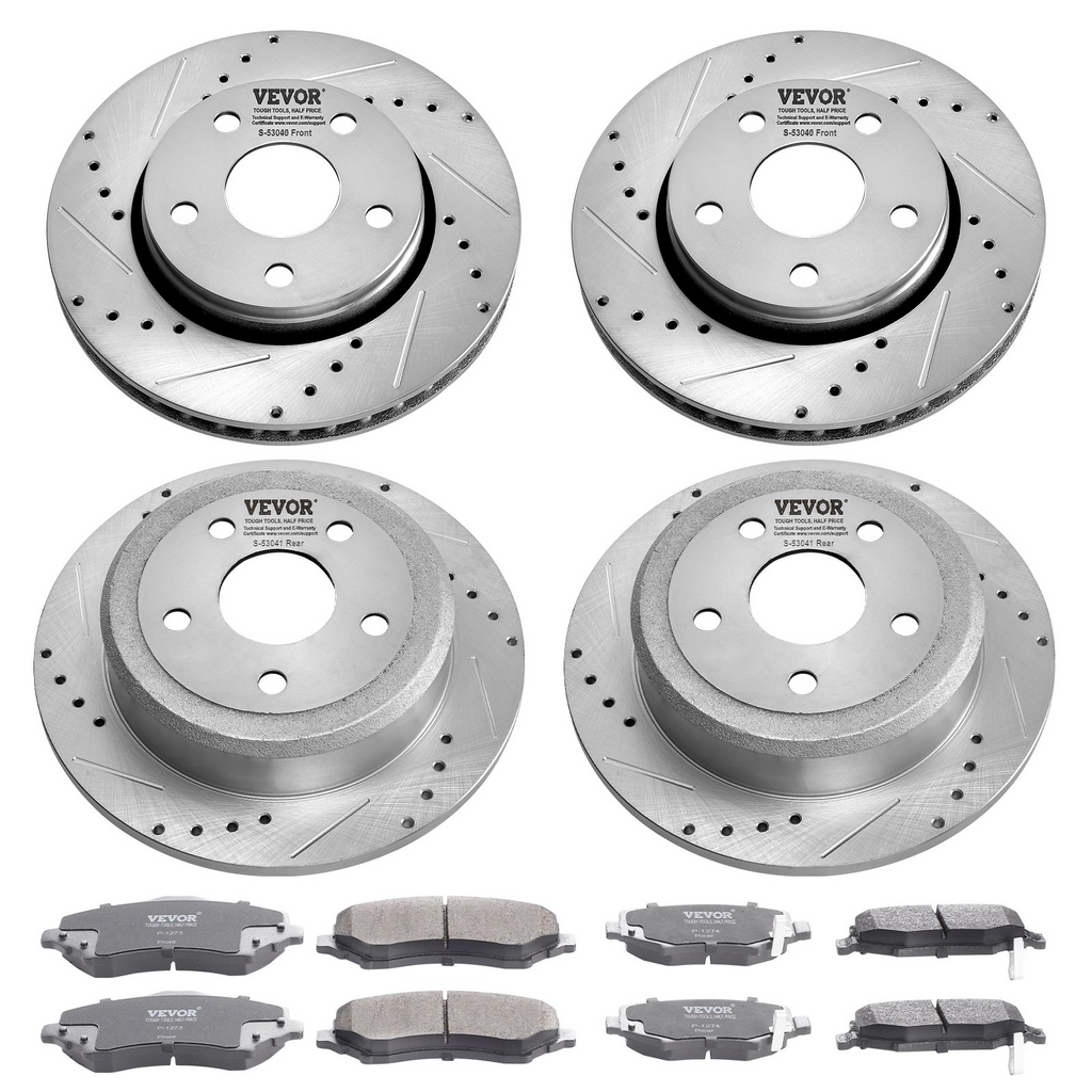 Kit de pastillas de freno delanteras y traseras ranuradas y perforadas VEVOR para Jeep Wrangler 07-2017