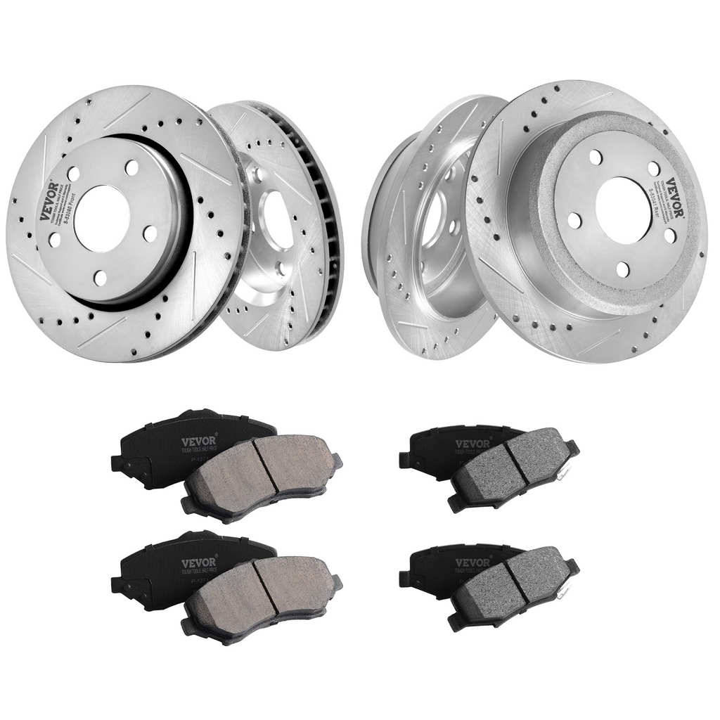 Kit de pastillas de freno delanteras y traseras ranuradas y perforadas VEVOR para Jeep Wrangler 07-2017