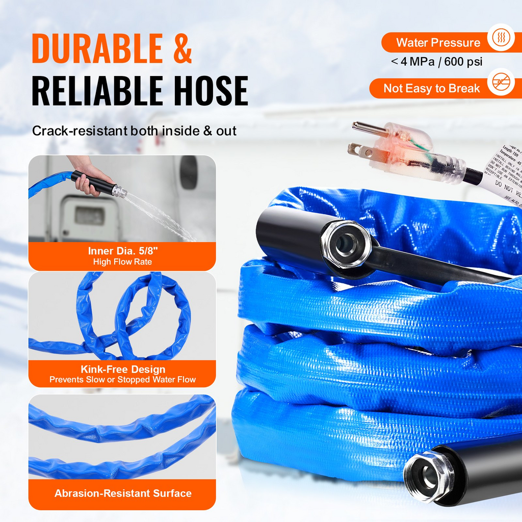Manguera de agua caliente VEVOR de 15 pies para RV manguera de agua potable calentada anticongelante de -45 ℉