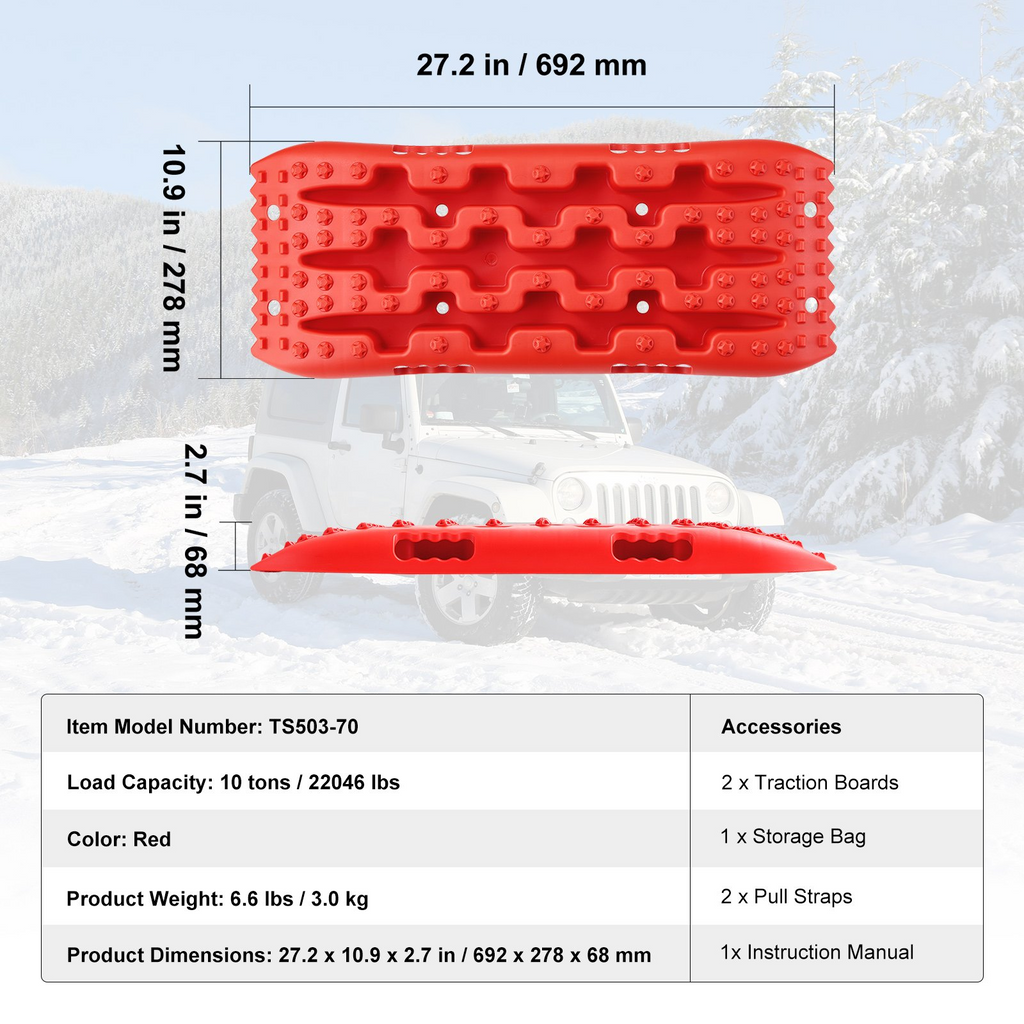 VEVOR 2 piezas de tablas de tracción con PP para barro nieve arena bolsa de almacenamiento corta roja
