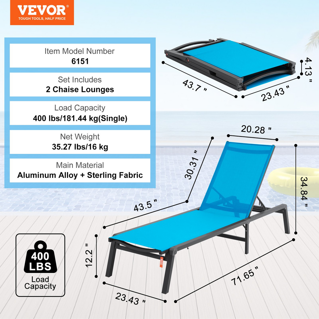 VEVOR Sillón de exterior para patio ajustable 5 posiciones