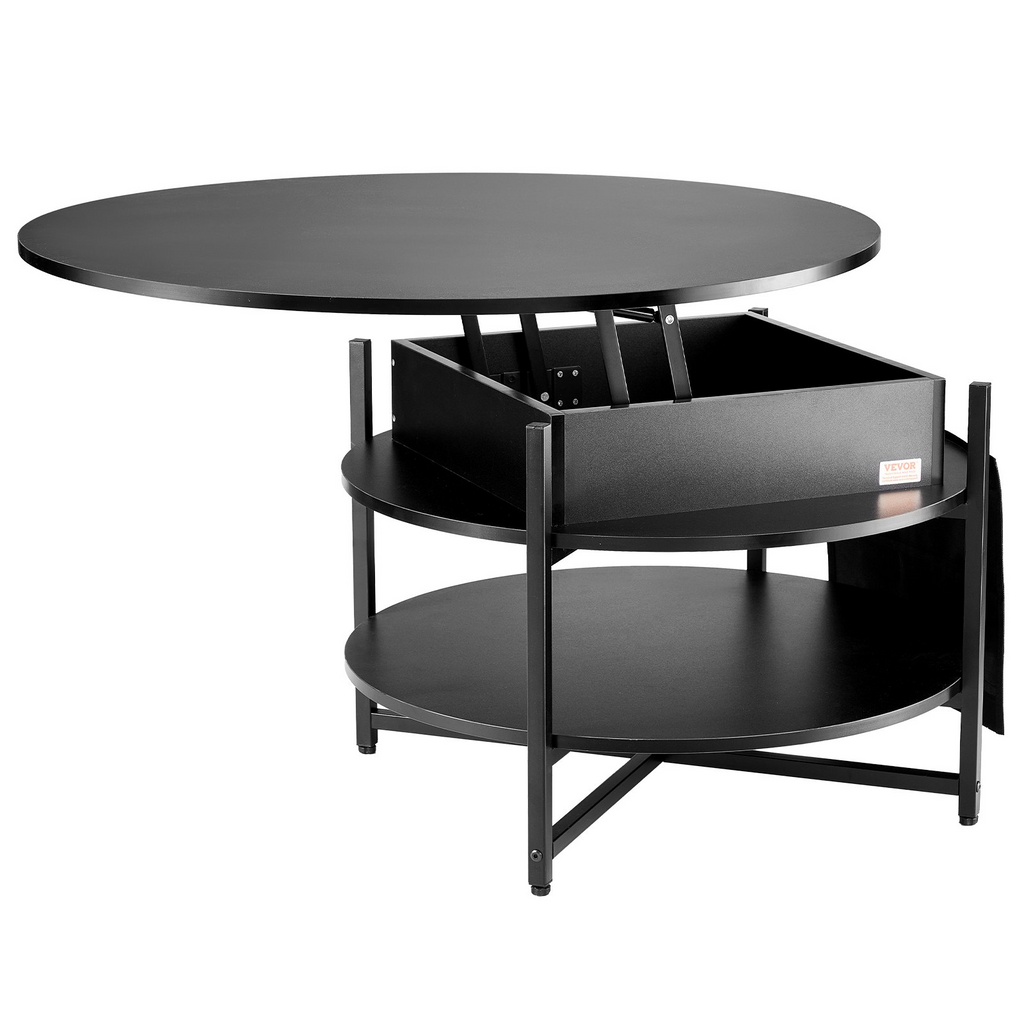 Mesa de centro elevable VEVOR de 35,3" redonda con cajones de almacenamiento, compartimentos ocultos y estante abierto para sala de estar
