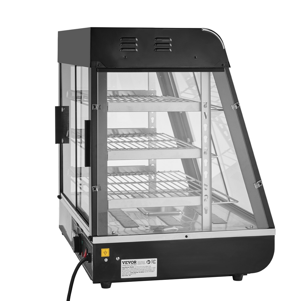 Vitrina para pizza con luz para mostrador con calentador de alimentos comercial de 3 niveles VEVOR