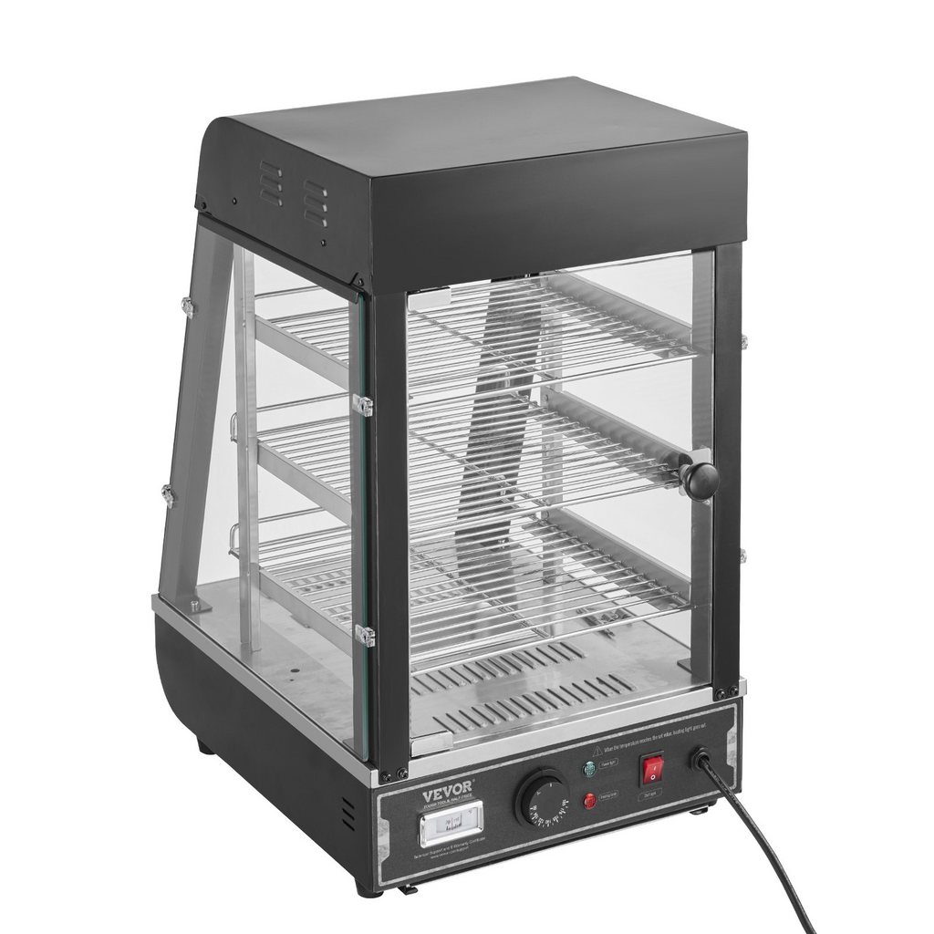 Vitrina para pizza con luz para mostrador con calentador de alimentos comercial de 3 niveles VEVOR