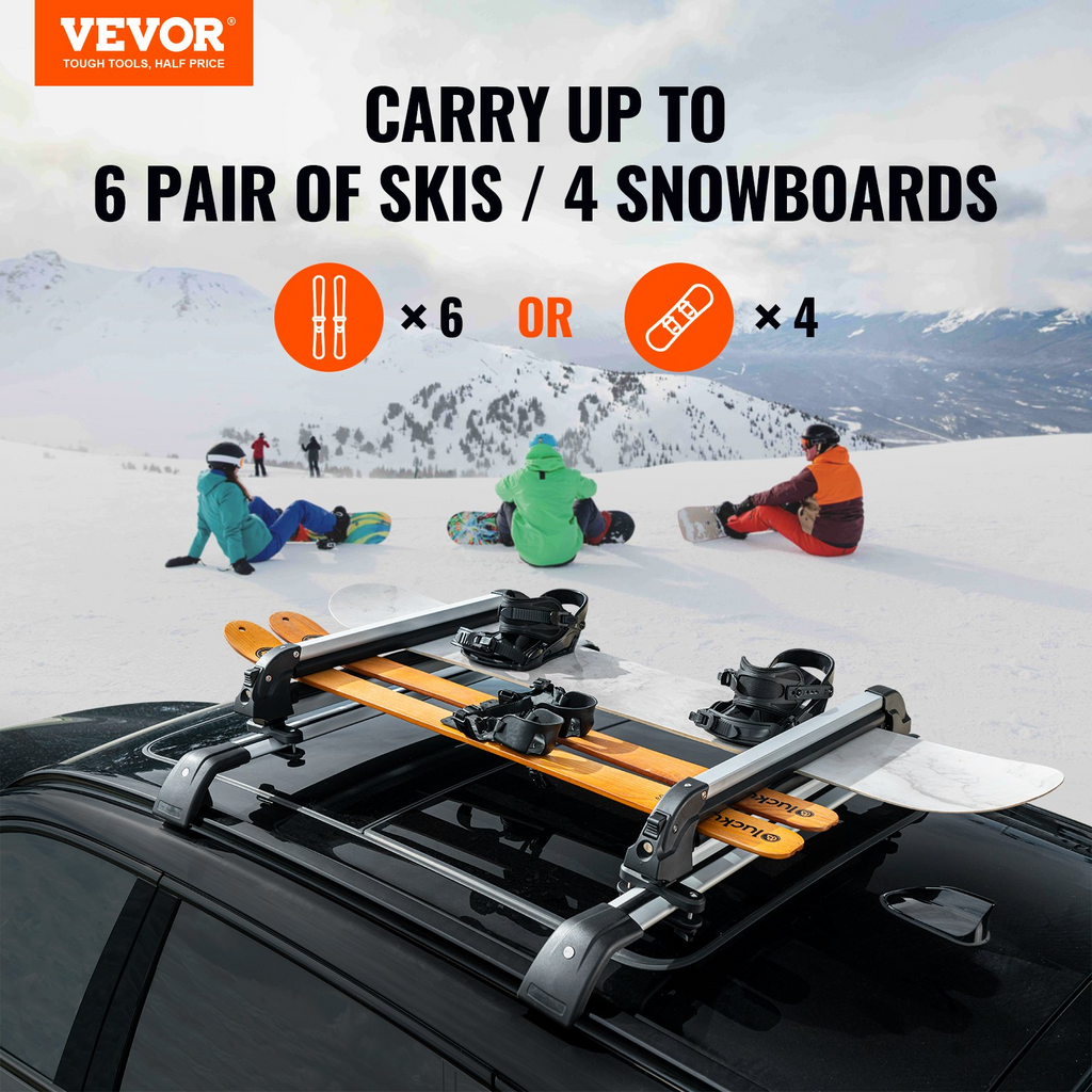 Portaesquís universal de techo para snowboard VEVOR de 31,7" para techo de coche con cerradura