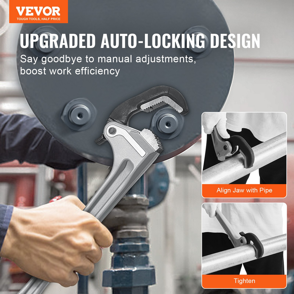 Llave de tubo recta de aluminio VEVOR de 18 pulgadas con ajuste automático de mordaza 60CRV