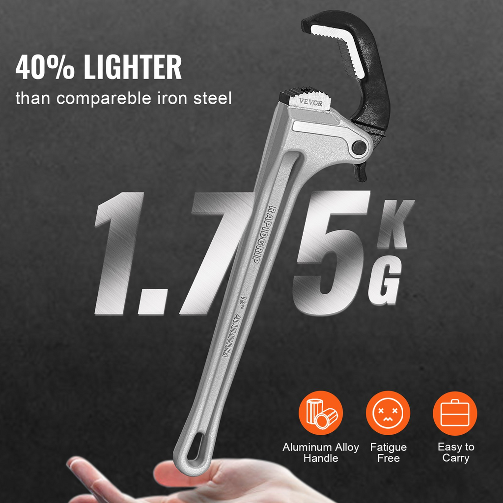 Llave de tubo recta de aluminio VEVOR de 18 pulgadas con ajuste automático de mordaza 60CRV