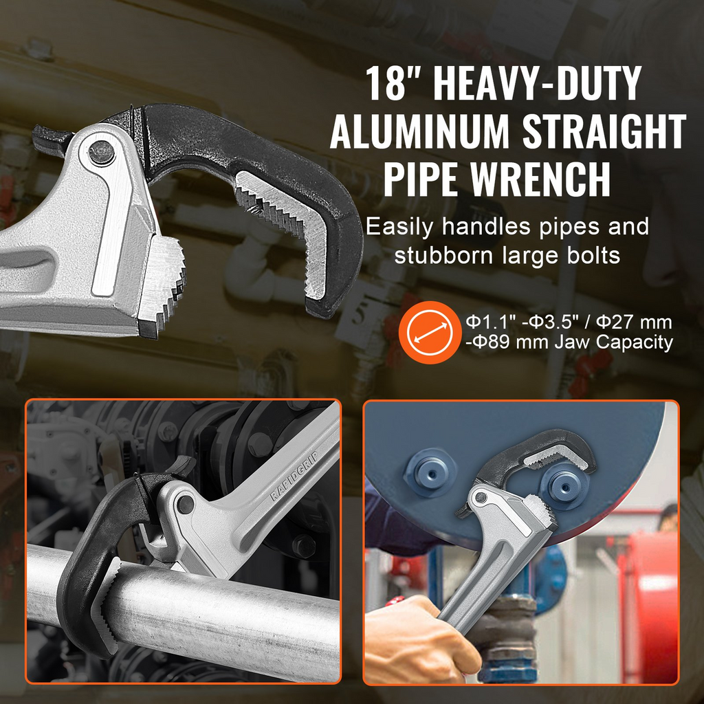 Llave de tubo recta de aluminio VEVOR de 18 pulgadas con ajuste automático de mordaza 60CRV