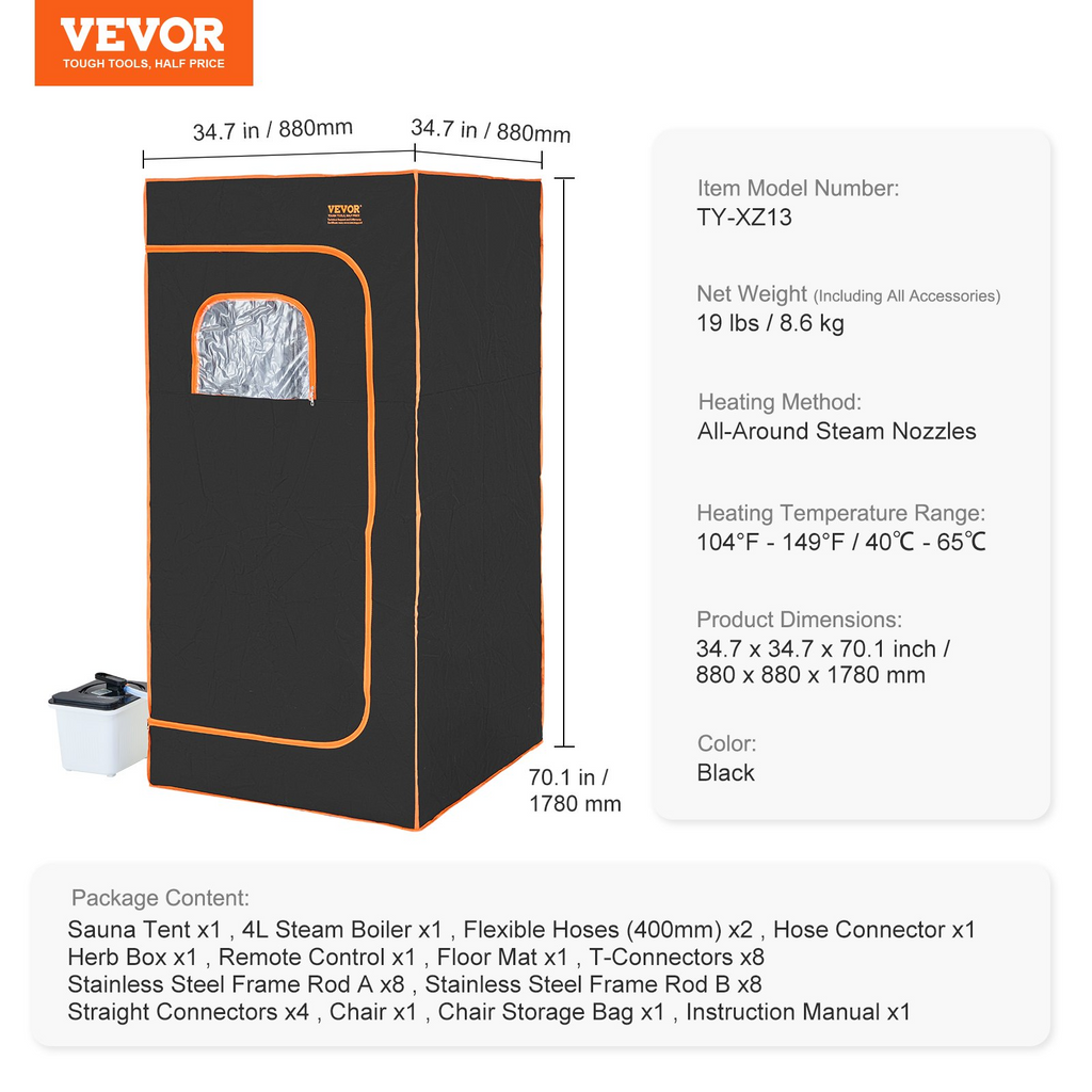 Tienda de sauna de vapor portátil VEVOR de tamaño completo 1600 W con silla