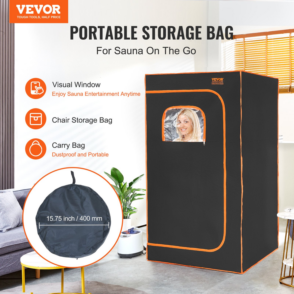 Tienda de sauna de vapor portátil VEVOR de tamaño completo de 1200 W con silla