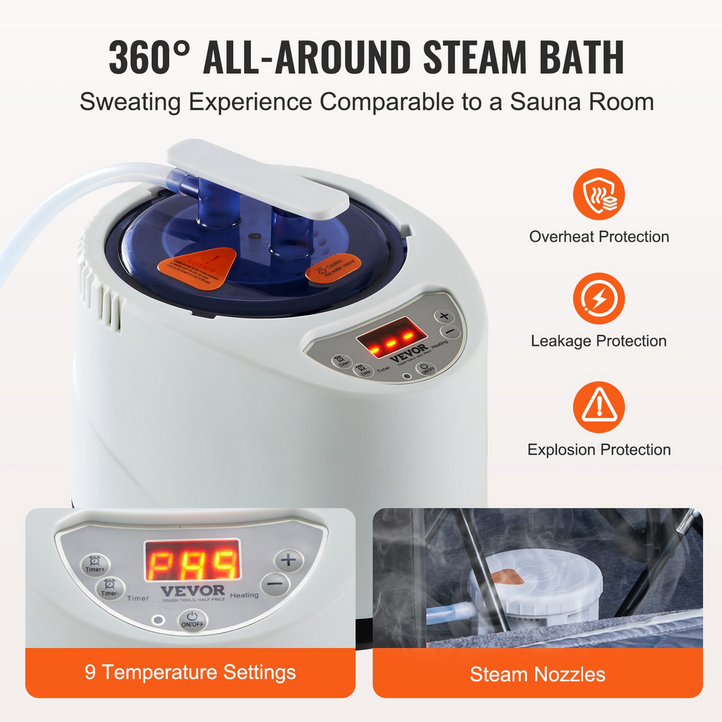 Tienda de sauna de vapor portátil VEVOR de tamaño completo de 1200 W con silla