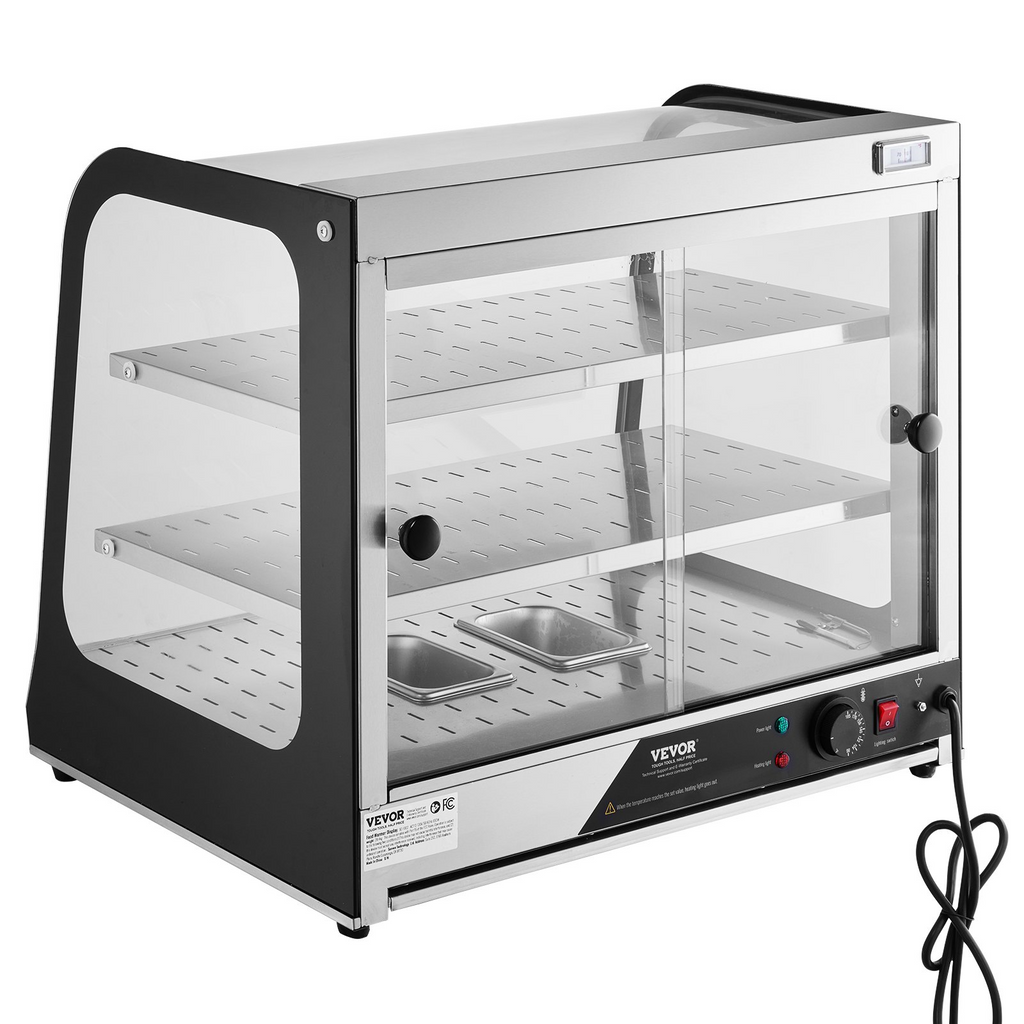 Vitrina para pizza con encimera y calentador de alimentos comercial de 2 niveles VEVOR con pinzas