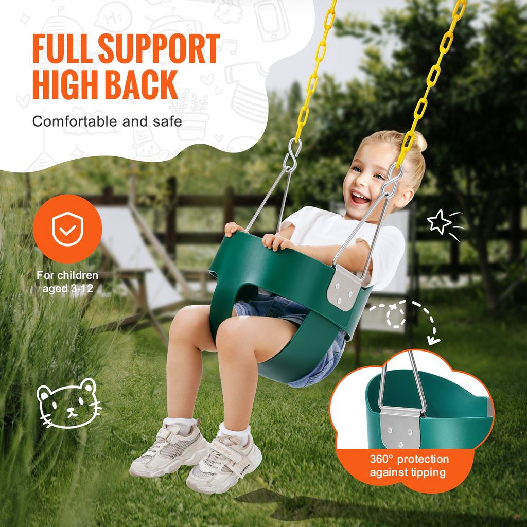 Asiento de columpio para niños pequeños VEVOR con respaldo alto y cubo completo de 150 lb