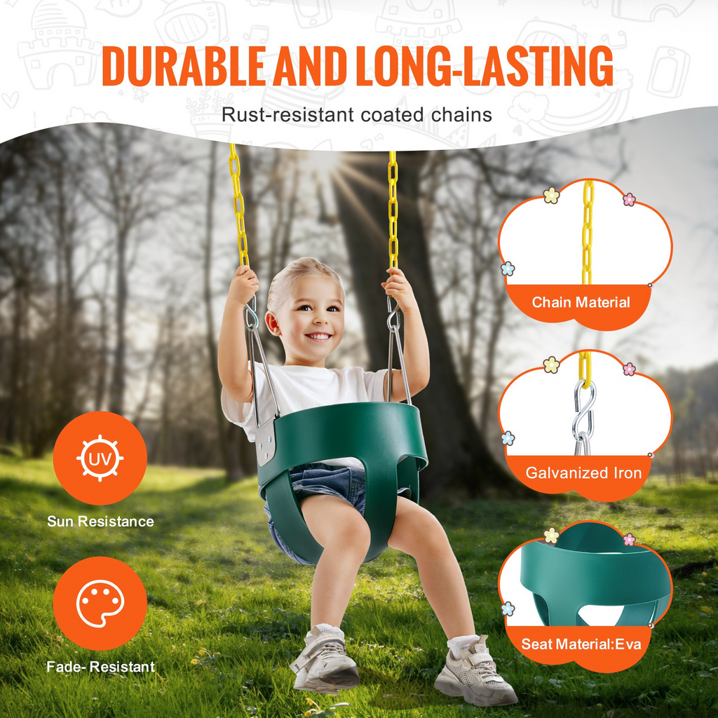Asiento de columpio para niños pequeños VEVOR con respaldo alto y cubo completo de 150 lb