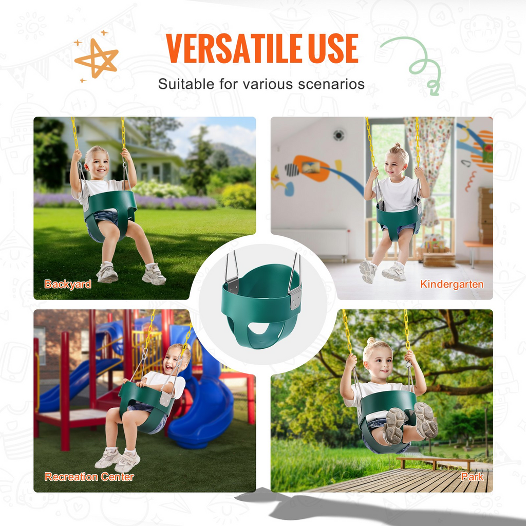 Asiento de columpio para niños pequeños VEVOR con respaldo alto y cubo completo de 150 lb