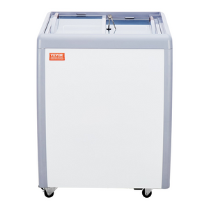 Vitrina comercial para helados VEVOR horizontal de 5,6 pies cúbicos con 4 tinas grandes 2 puertas corredizas de vidrio ruedas con traba color blanco