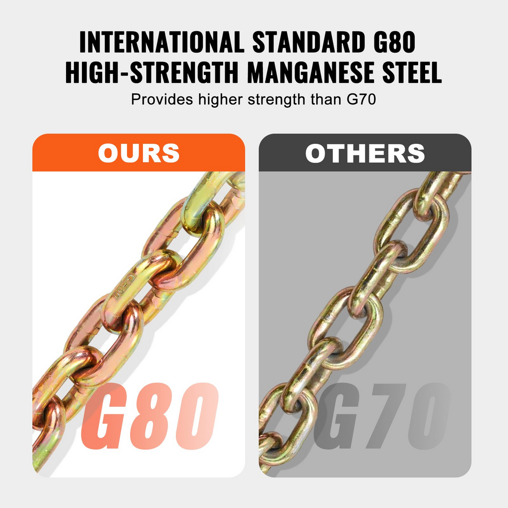 Cadena de remolque de amarre VEVOR G80 con dos ganchos 5/16" x 10,3' 4900 lb