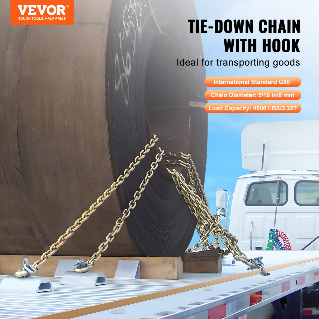 Cadena de remolque de amarre VEVOR G80 con dos ganchos 5/16" x 14,2' 4900 lb