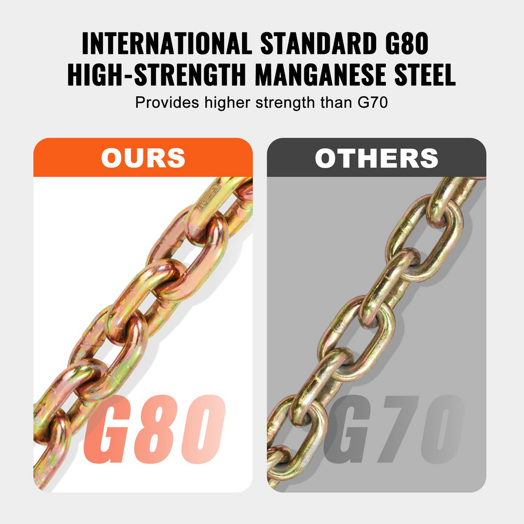 Cadena de remolque de amarre VEVOR G80 con dos ganchos 5/16" x 14,2' 4900 lb