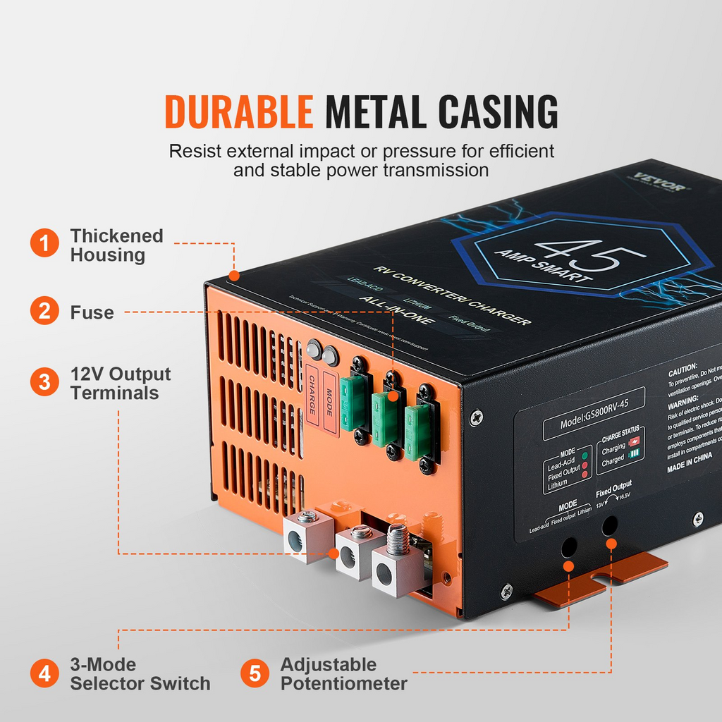 Convertidor de potencia para vehículos recreativos VEVOR de 45 amperios 110 V CA a 12 V CC cargador de batería